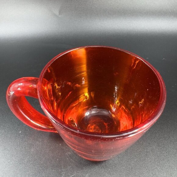 Antique Hand Blown Glass Cup Mug Set 2 Red Thick Heavy Glass Mugs Cups Vintage - Picture 15 of 16